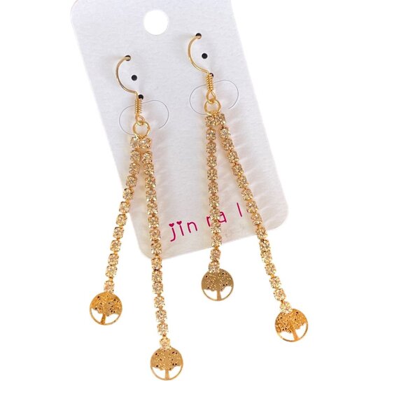 Tree of Life Dangling Gold-Plated Earrings with Rhinestones by Jin na la - Picture 7 of 7